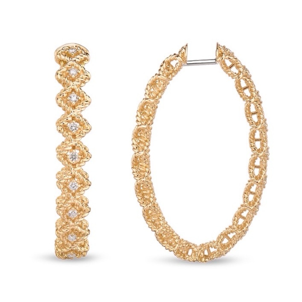 ROBERTO COIN Roman Barocco Yellow Gold Large Diamond Oval Hoop Earrings